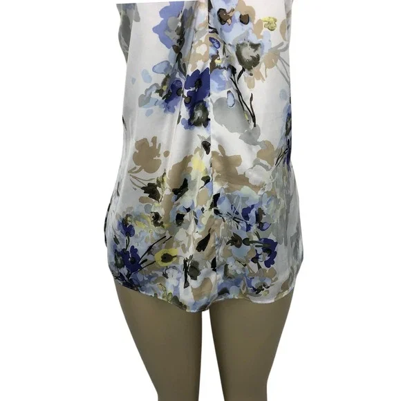 WHBM Watercolor Floral Satin Sleeveless Halter Tank Top Size 12 Office Business - Picture 3 of 10